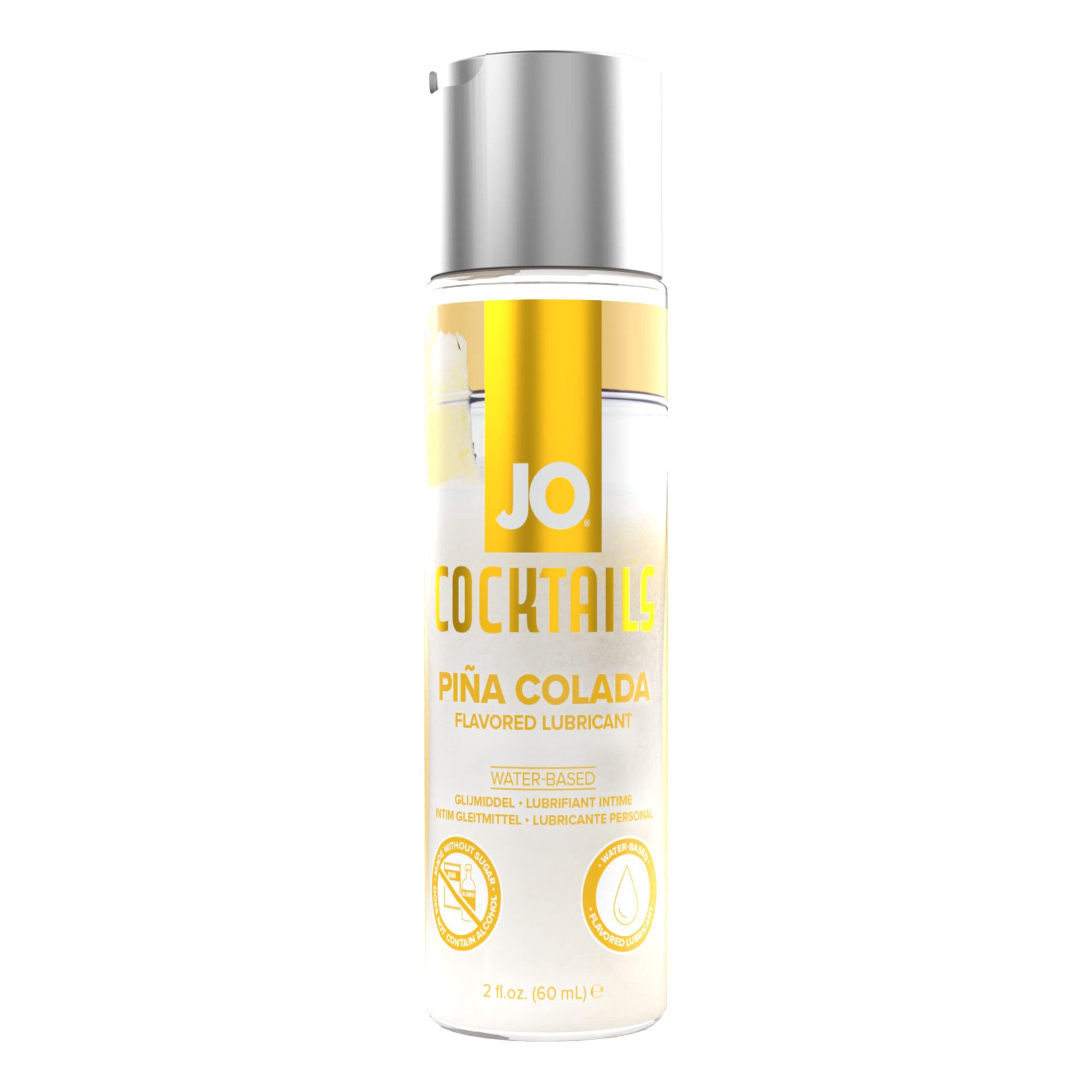 JO Cocktails Pina Colada flavoured lubricant 60 mL bottle on a white background.