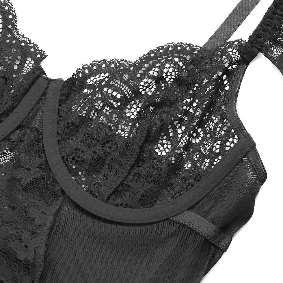 Thumbnail: The Rendezvous Black Lace Garter Bodysuit
