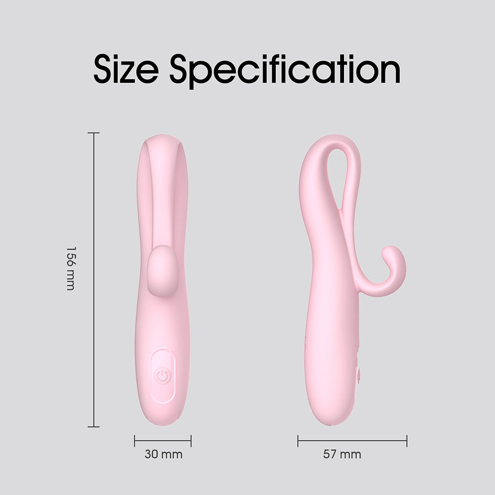 Thumbnail: Product sizing guide for Jia Vibrator and Clitoral Stimulator, showing dimensions for discreet, ergonomic design