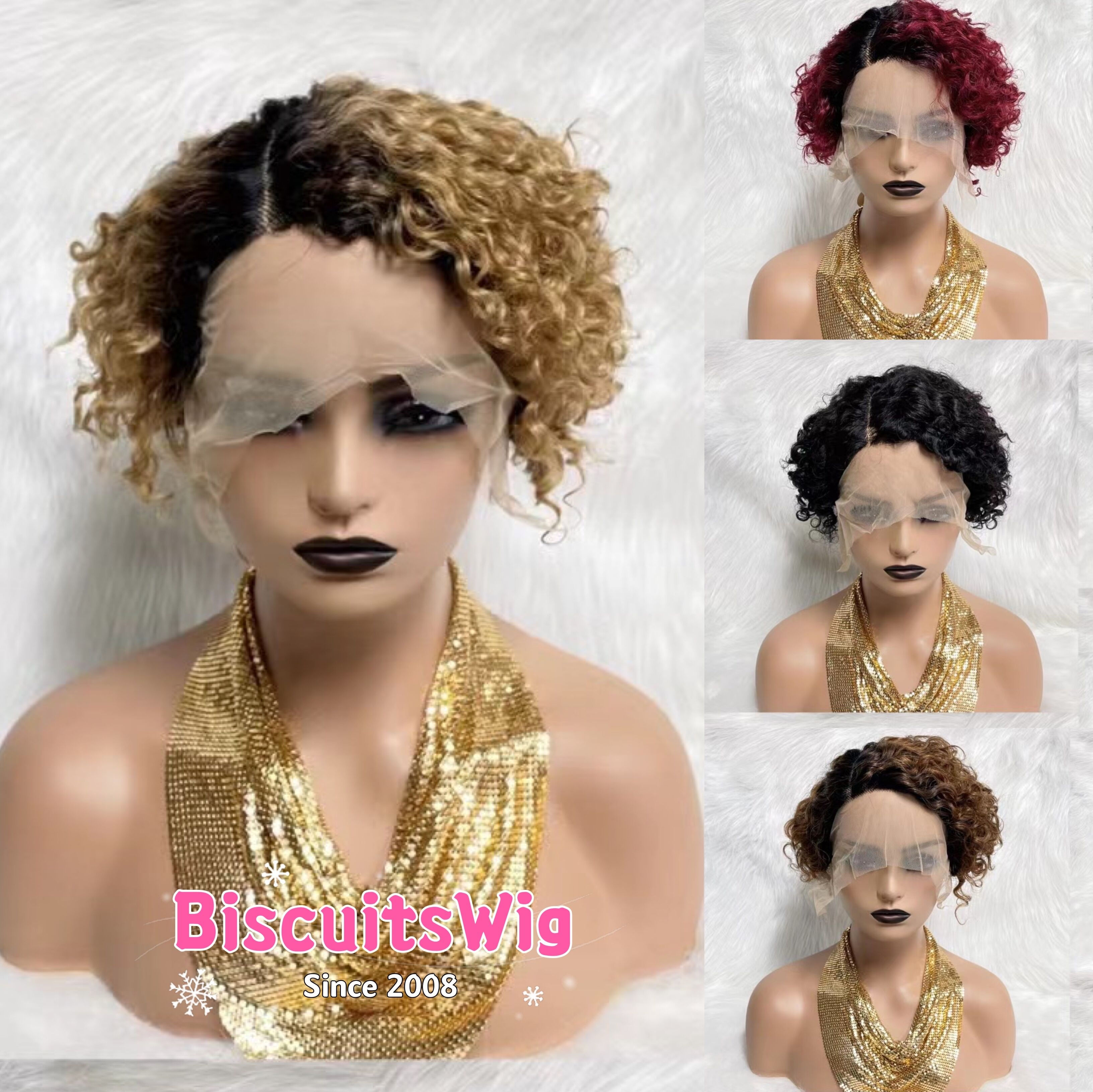 BISCUITS Sexy Short Lace Front Light Auburn wig Human Hair Wigs 180% Density