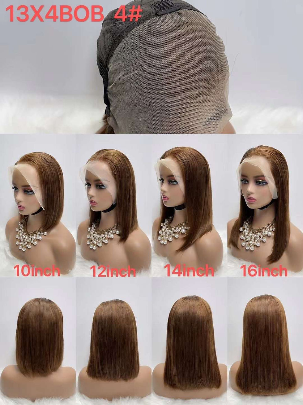 Thumbnail: Biscuits Ladies women wig lace front wig handmade custom Straight Human Hair Wig