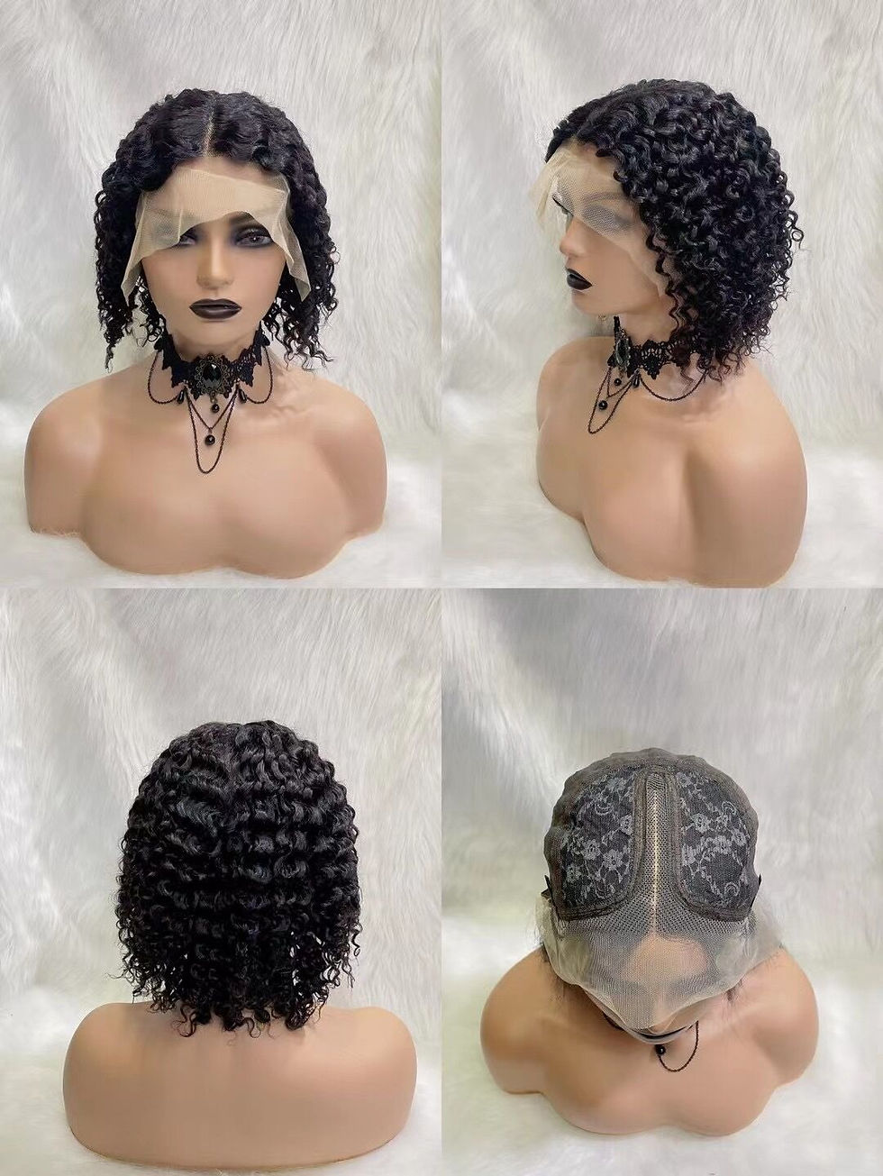Thumbnail: BISCUITS Short Bob 10"/12"/14"16" Lace Front Human Hair Wigs Curly Pre Plucked B
