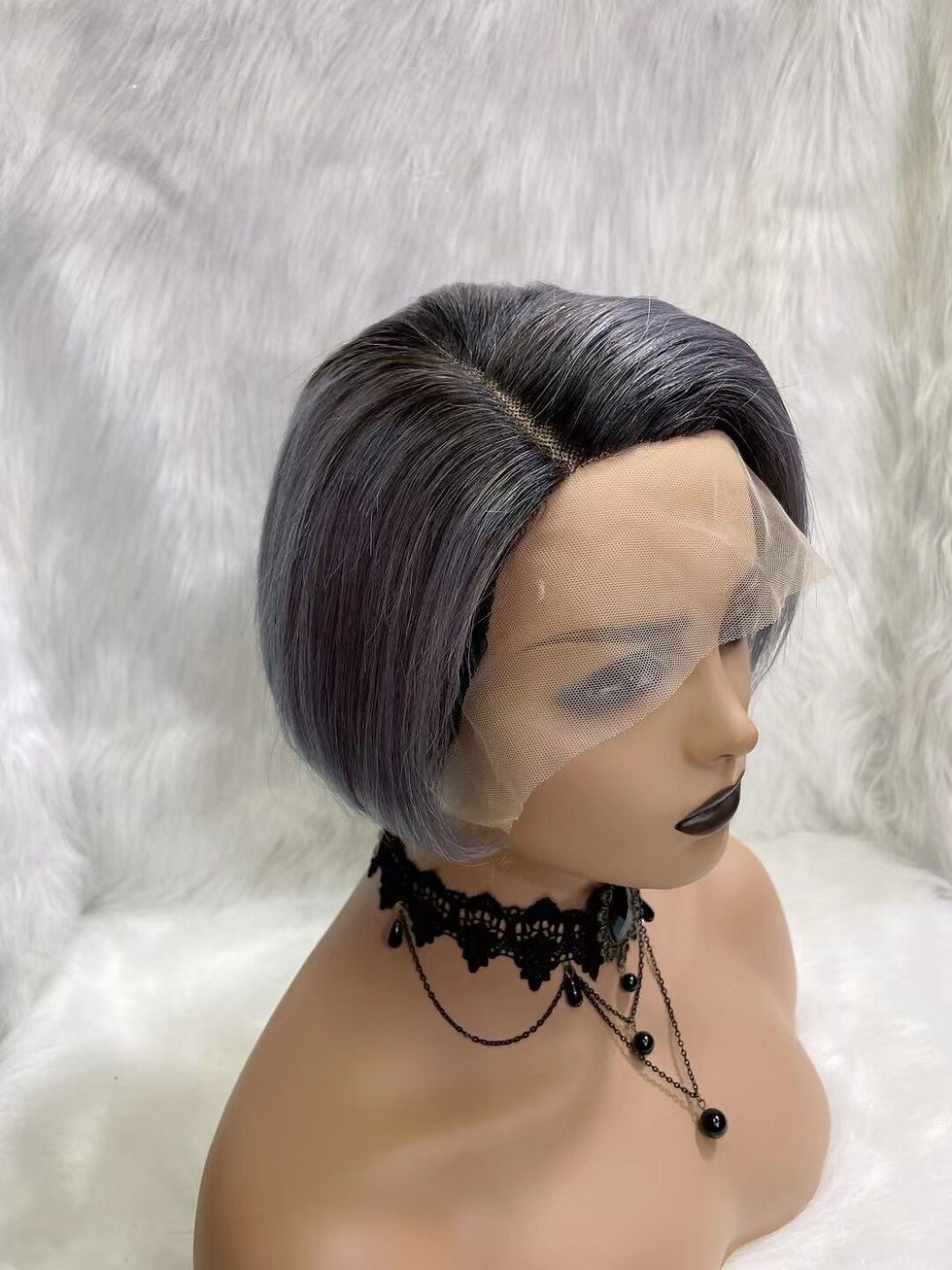 Thumbnail: BISCUITS Short Lace Front Black Gray Ombre wig Human Hair Wigs150% Density Brazi