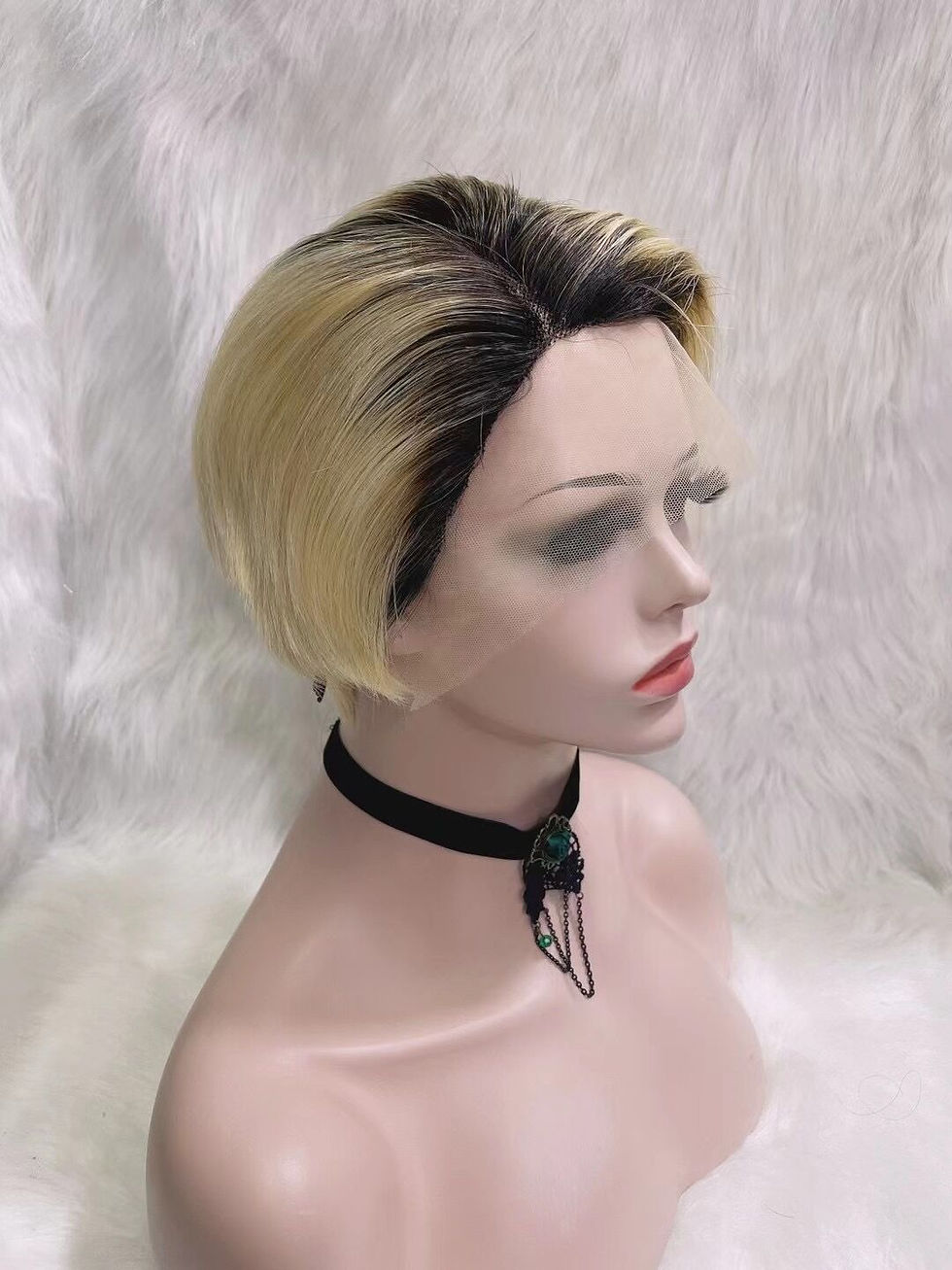 Thumbnail: BISCUITS Short Lace Front Blonde Black wig Human Hair Wigs150% Density Brazilian