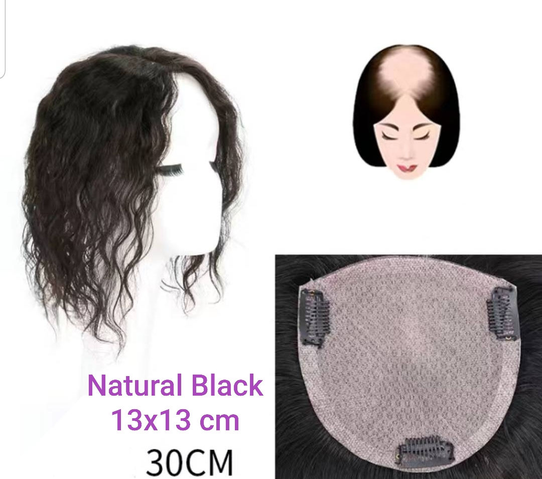 BISCUITS 13x13 cm Base Curly Human Hair topper for thinning hair or Alopecia hel