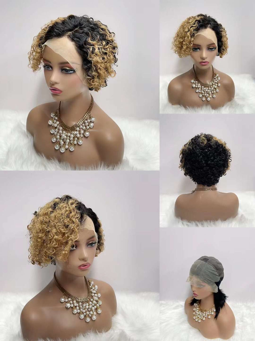 Thumbnail: BISCUITS Short Lace Front curly full wig Human Hair Wigs 200% Density Brazilian