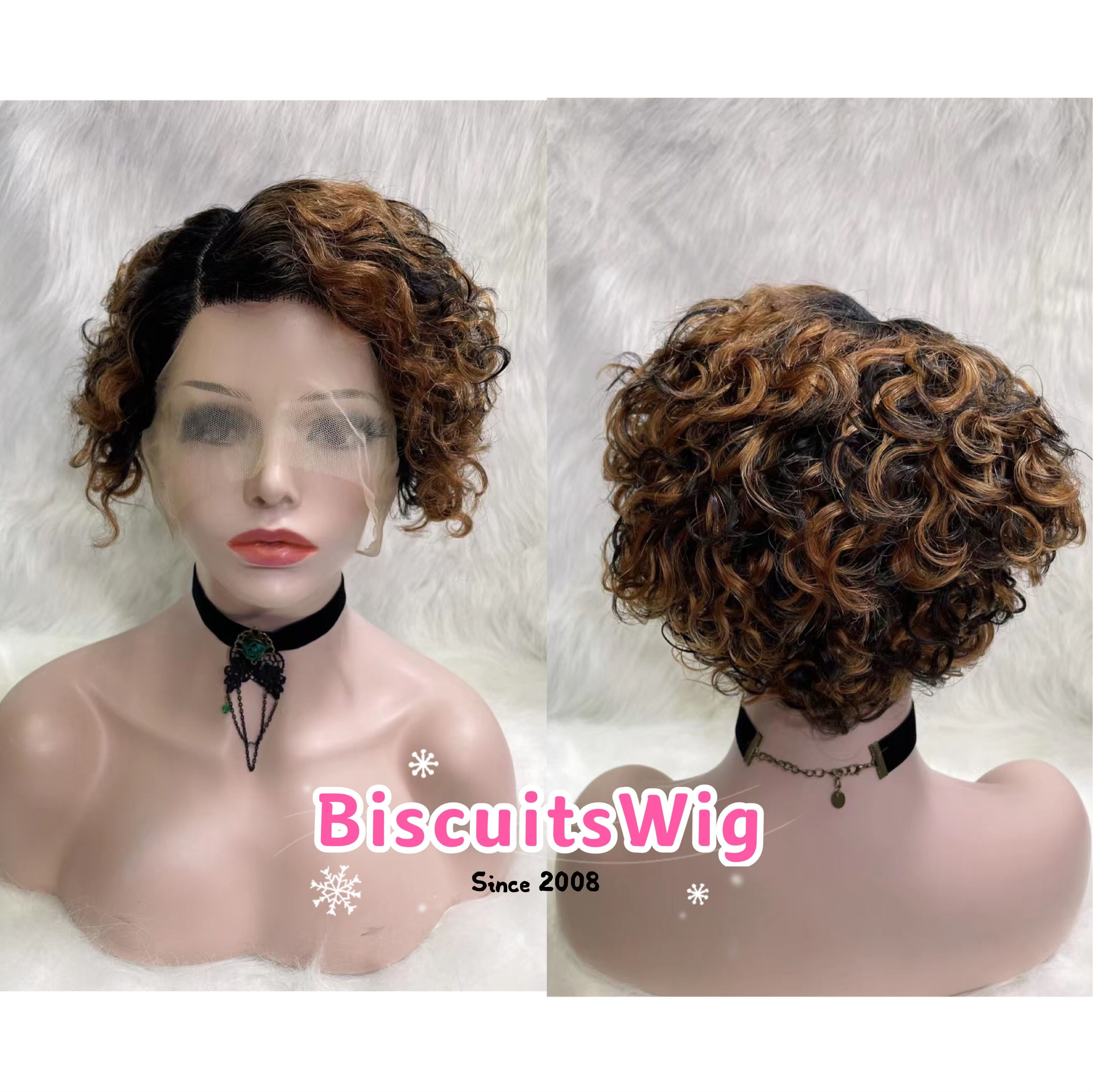 BISCUITS Short Lace Front Light Auburn wig Human Hair Wigs 180% Density