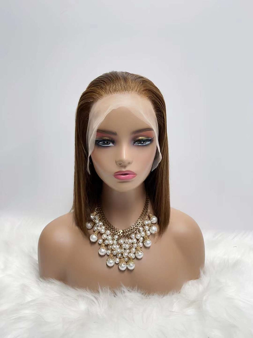 Thumbnail: Biscuits Ladies women wig lace front wig handmade custom Straight Human Hair Wig