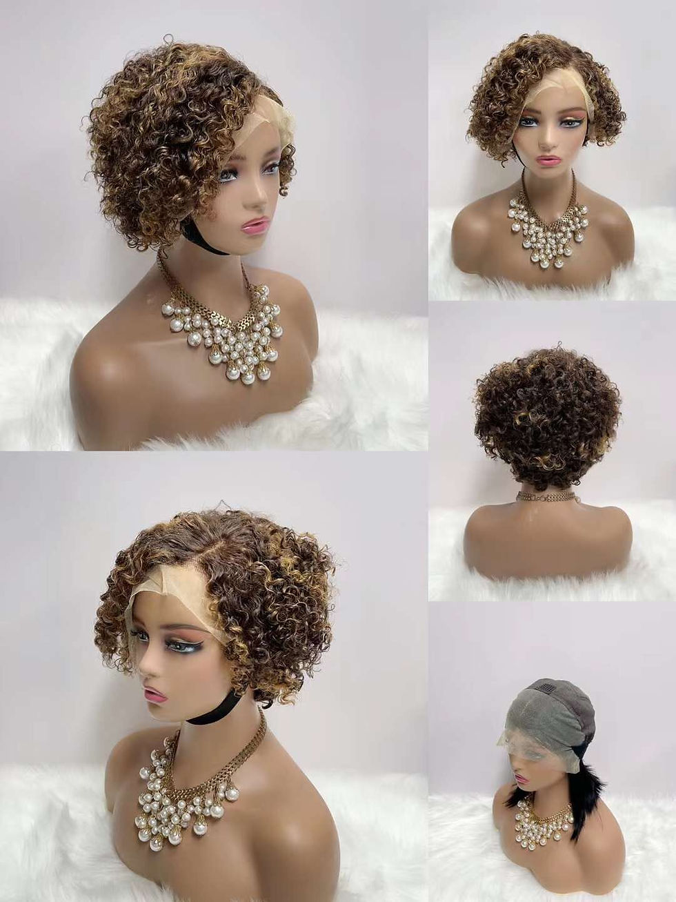 Thumbnail: BISCUITS Short Lace Front curly full wig Human Hair Wigs 200% Density Brazilian