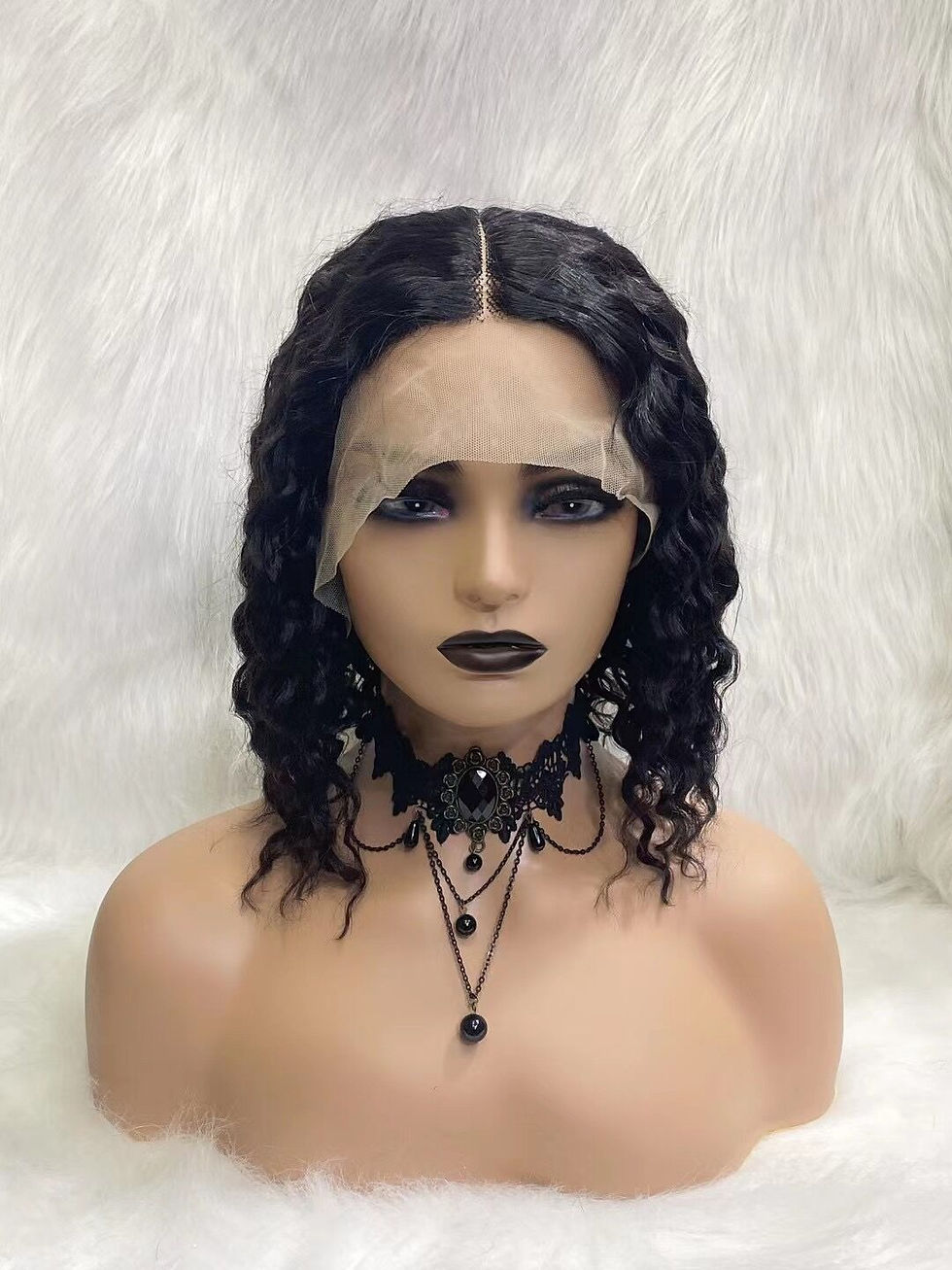 Thumbnail: BISCUITS Short Bob 10"/12"/14"16" Lace Front Human Hair Wigs Curly Pre Plucked B