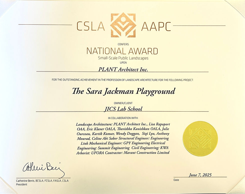 The Sara Jackman Playground award certificate