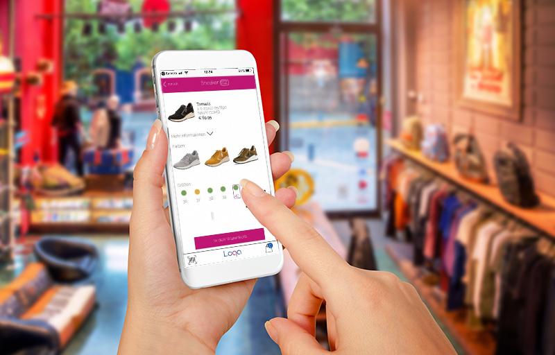 Größenauswahl eines Sneakers in der Loqa App
