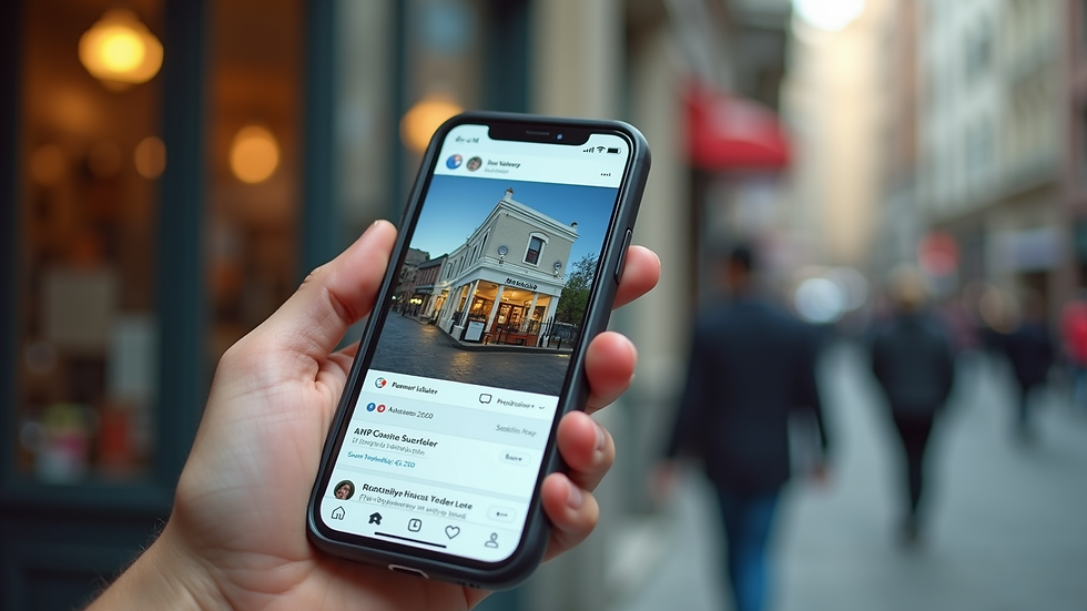 Close-up view of a smartphone displaying a local business social media page