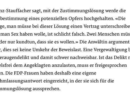 Susanne Vincenz-Stauffacher in der NZZ vom 10. Mai 2021 zur Revision des Sexualstrafrechts