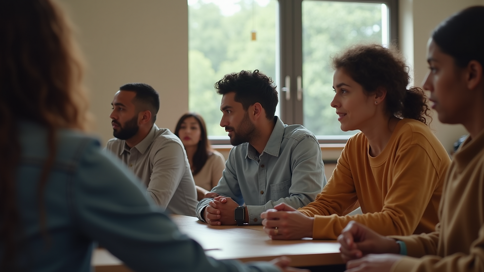 Eye-level view of a diverse group of people engaged in a community discussion