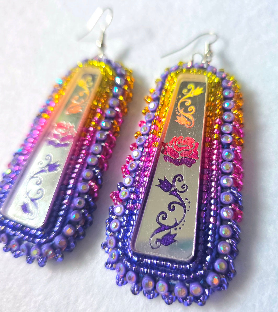 Multicolor Floral Mirror Earrings