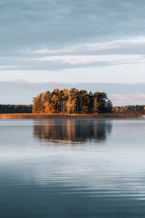 En ö inramad av höstfärger 