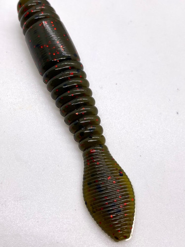 2.75” Ned Crawler in green pumpkin with red black flake - Image 4