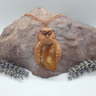 Electroformed owl necklace carnelian aga
