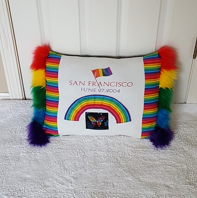 Upcycled comemorative pillow gay pride f