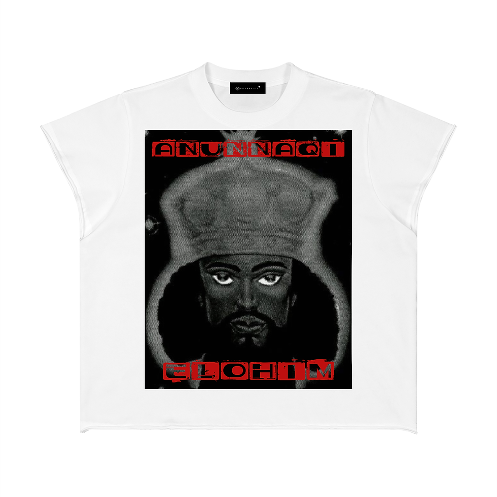 サムネイル： PERSPEKTIV*™️ Anunnaqi Elohim Unisex Boxy Raw Edge T-Shirt