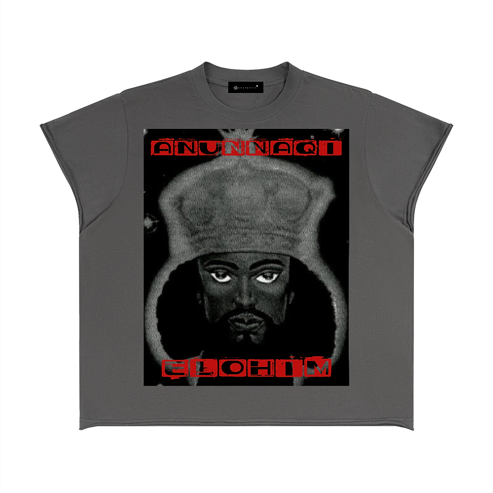 サムネイル： PERSPEKTIV*™️ Anunnaqi Elohim Unisex Boxy Raw Edge T-Shirt