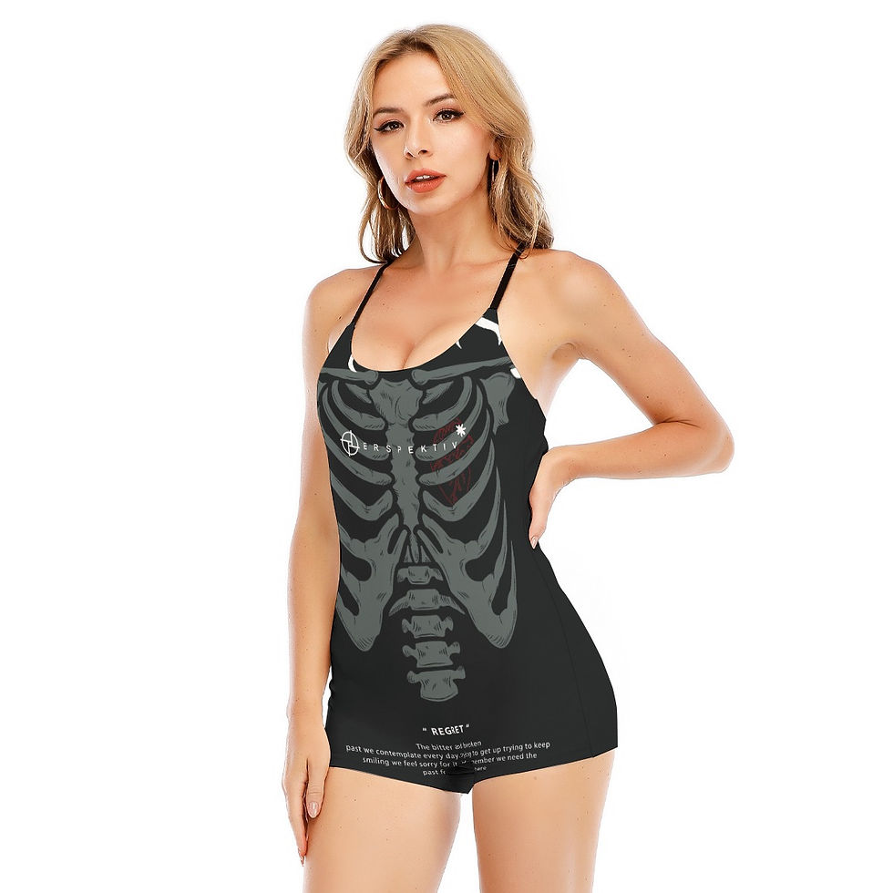 Thumbnail: PERSPEKTIV* ™️ Women’s “Regret Skeleton” Backless Romper With Black Straps
