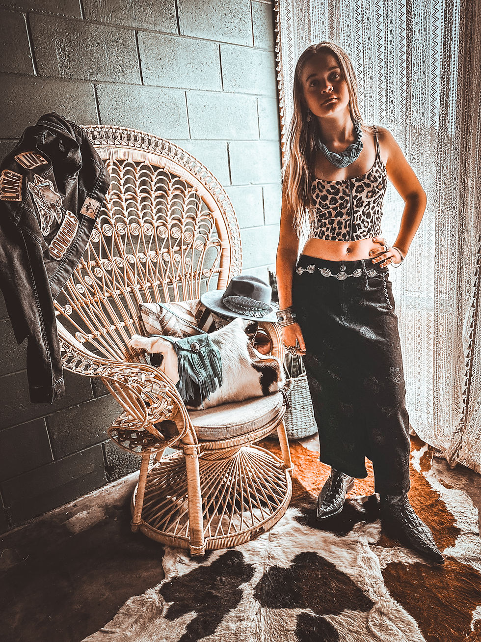 Thumbnail: The Outlaw Concho Skirt – Black Denim (Size 10)