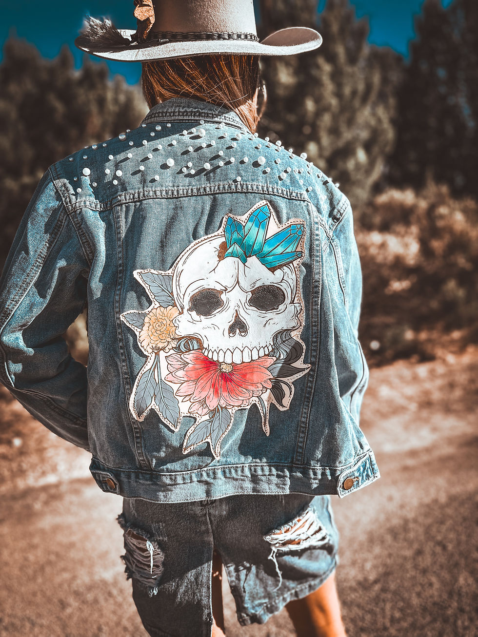 Thumbnail: Wyld Bloom Skull – Reworked Western Denim Jacket