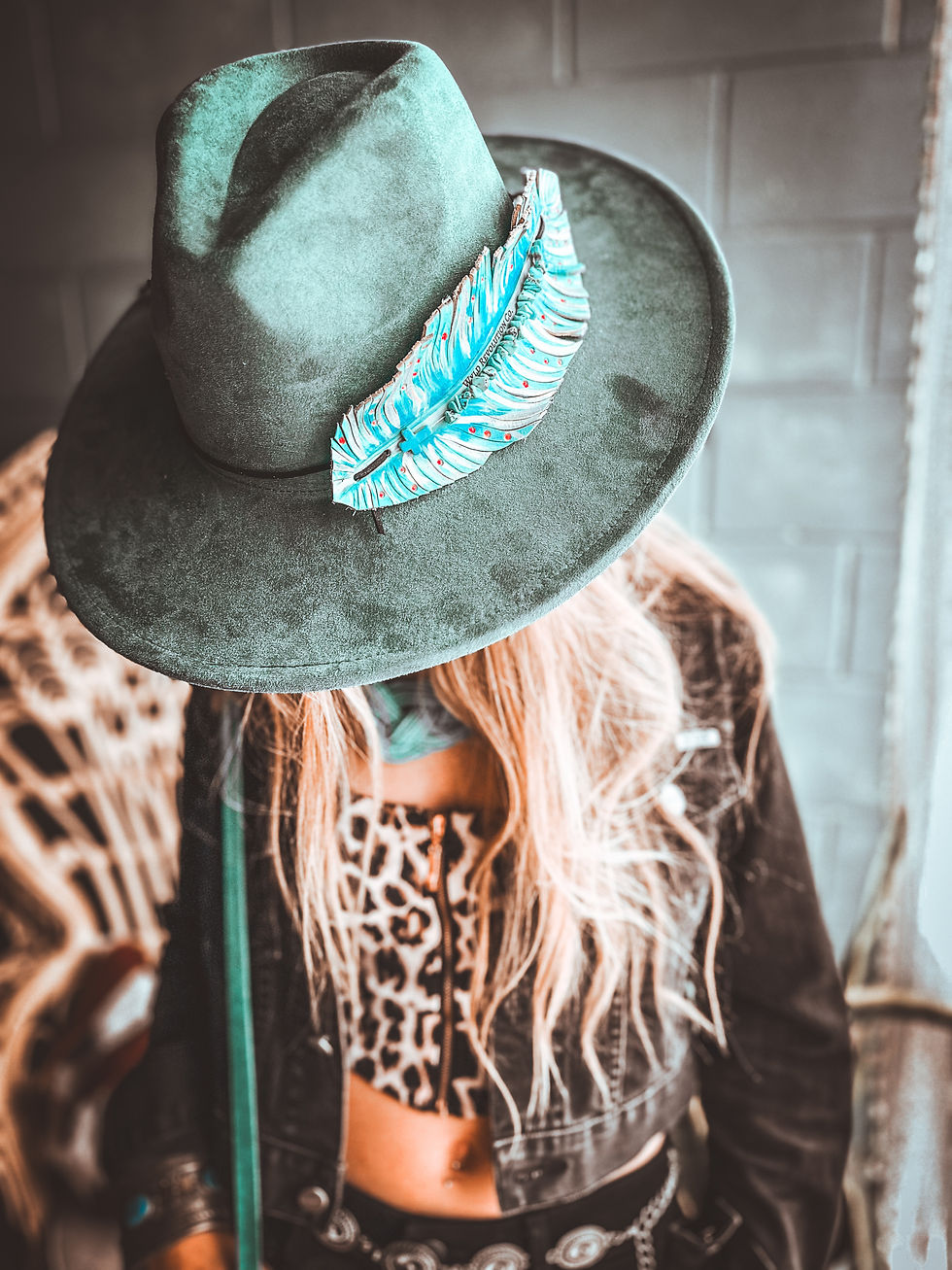 Thumbnail: The Outlaw Feather Hatband – Turquoise Beads
