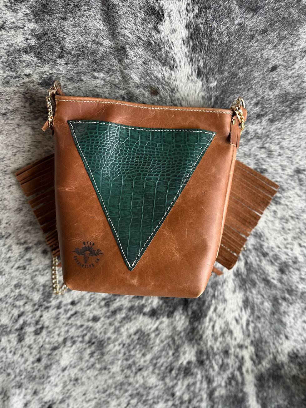 Thumbnail: Fringe Leather Crossbody Bag | Hand Tooled Skull Panel | Large Handmade Western