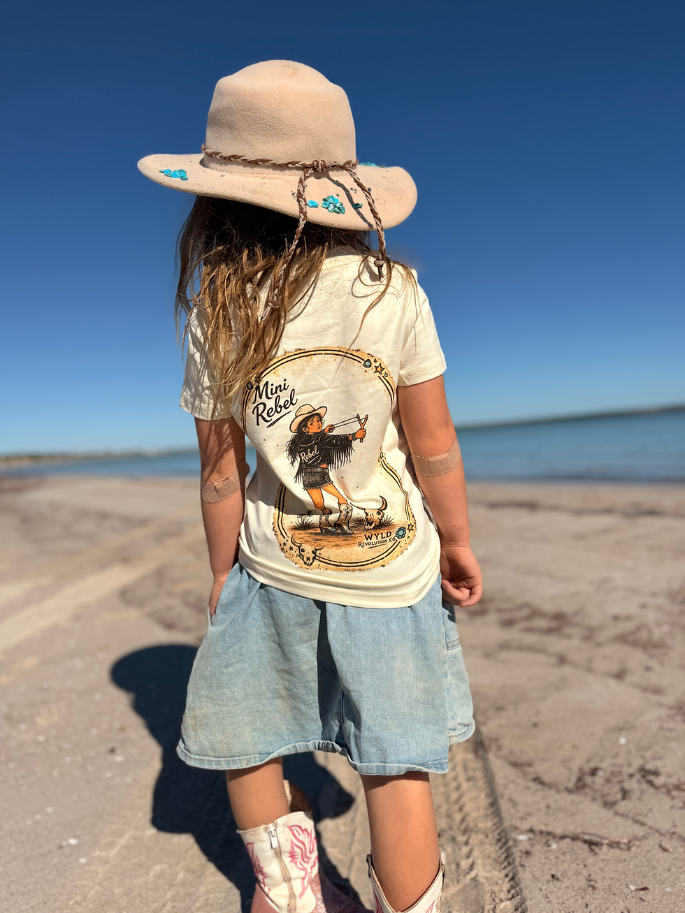 Mini Rebel Bone Tee Black Hair Cowgirl PRE-ORDER children's western graphic T-shirt by Wyld Revolution Co.