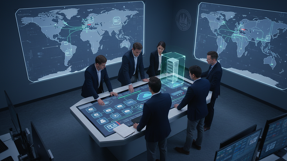 High angle view of a government IT team collaborating over secure cloud infrastructure