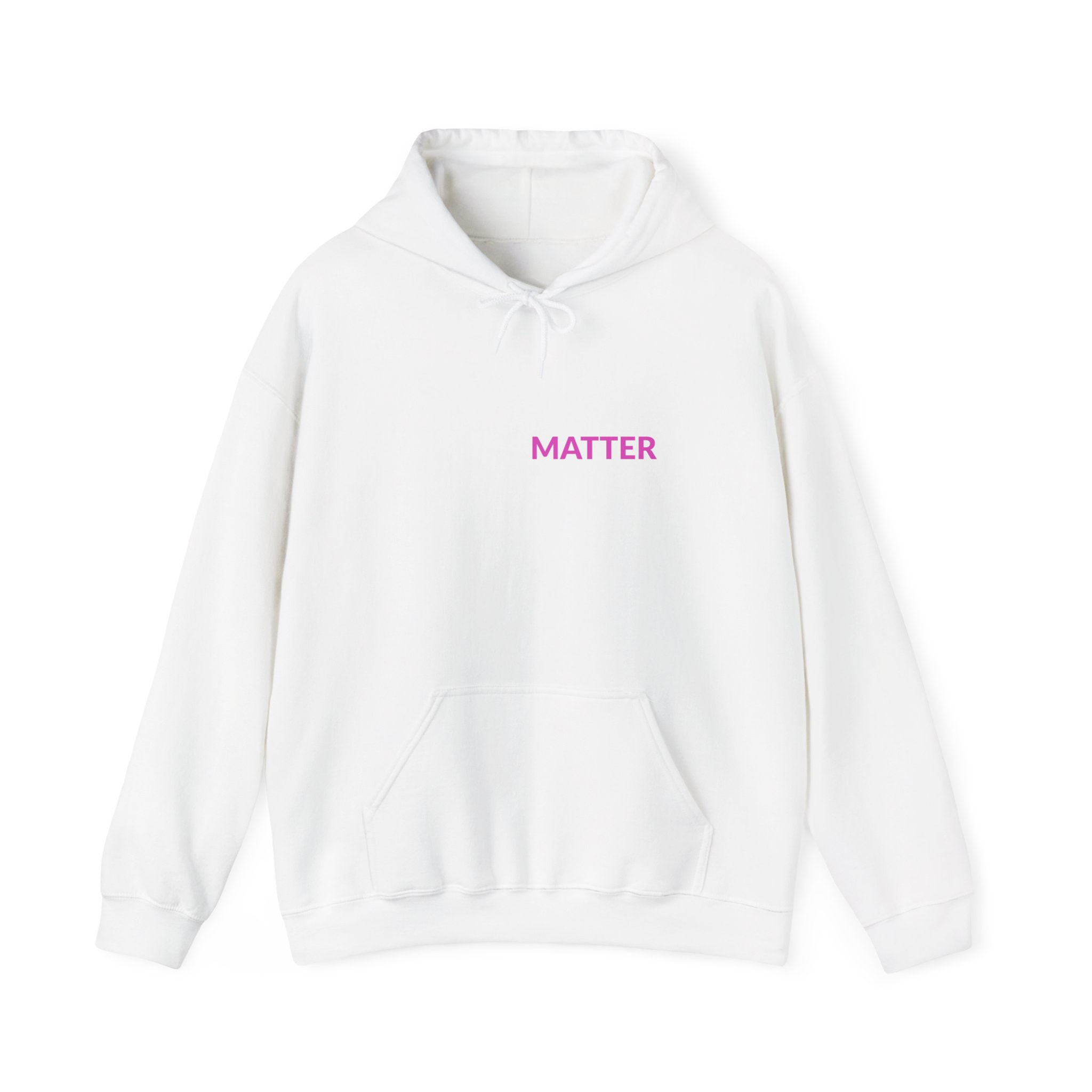 Matter Hoodie — Minimal Pink Text Pullover