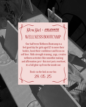 Promotional graphic detailing Glow Girl x Elevate wellness bootcamp information and booking date