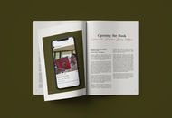 Dissertation book open to a chapter spread exploring narrative, branding and visual storytelling.