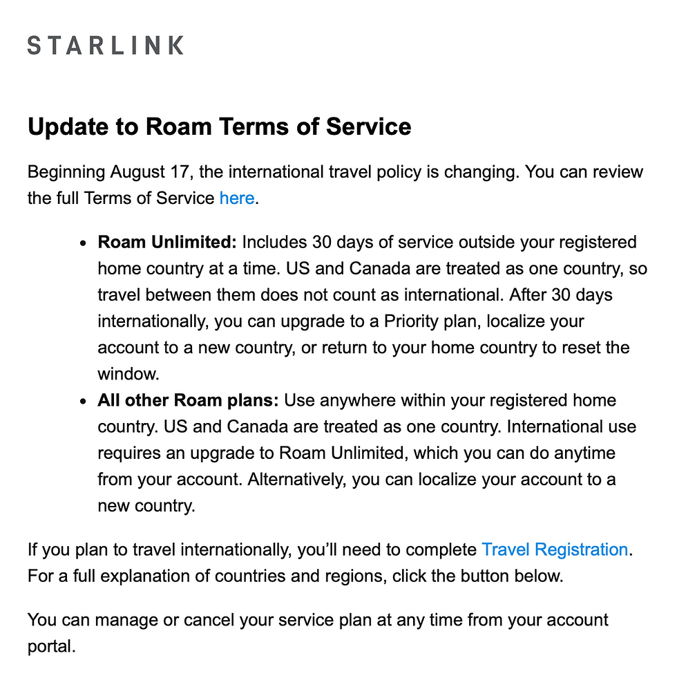 Starlink Sends new TOS Update