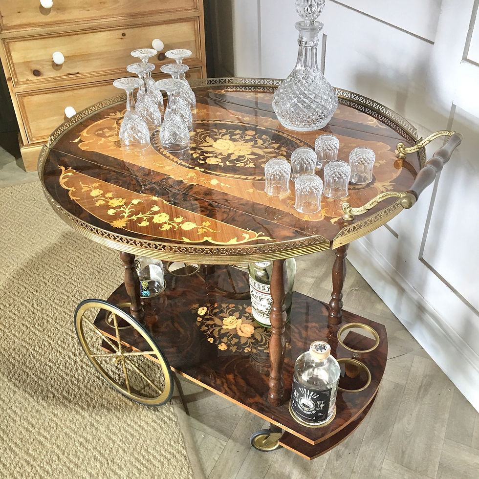 Thumbnail: Vintage Italian Inlaid Drop Leaf Drink Trolley