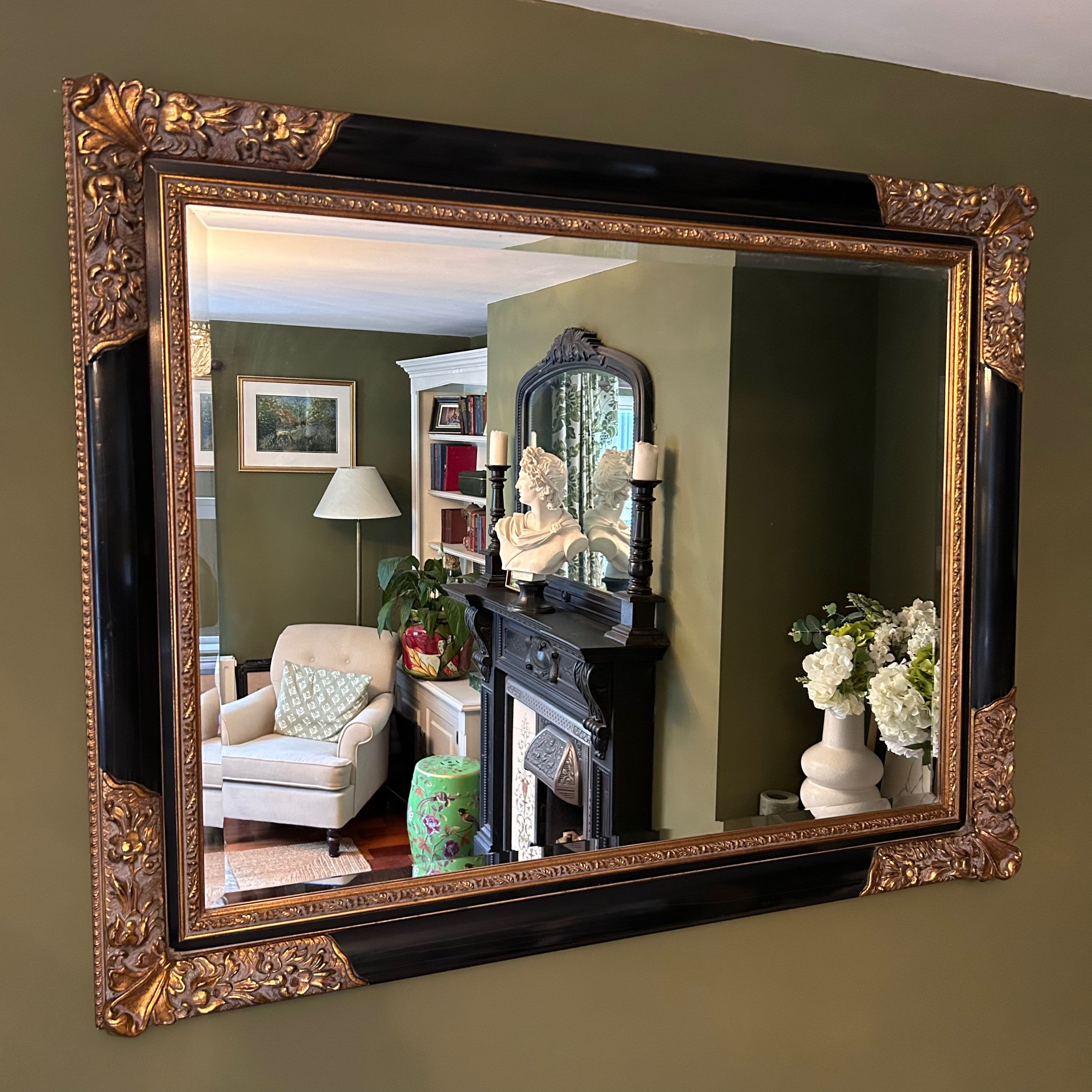 Large Black & Gold Rectangular Mirror 