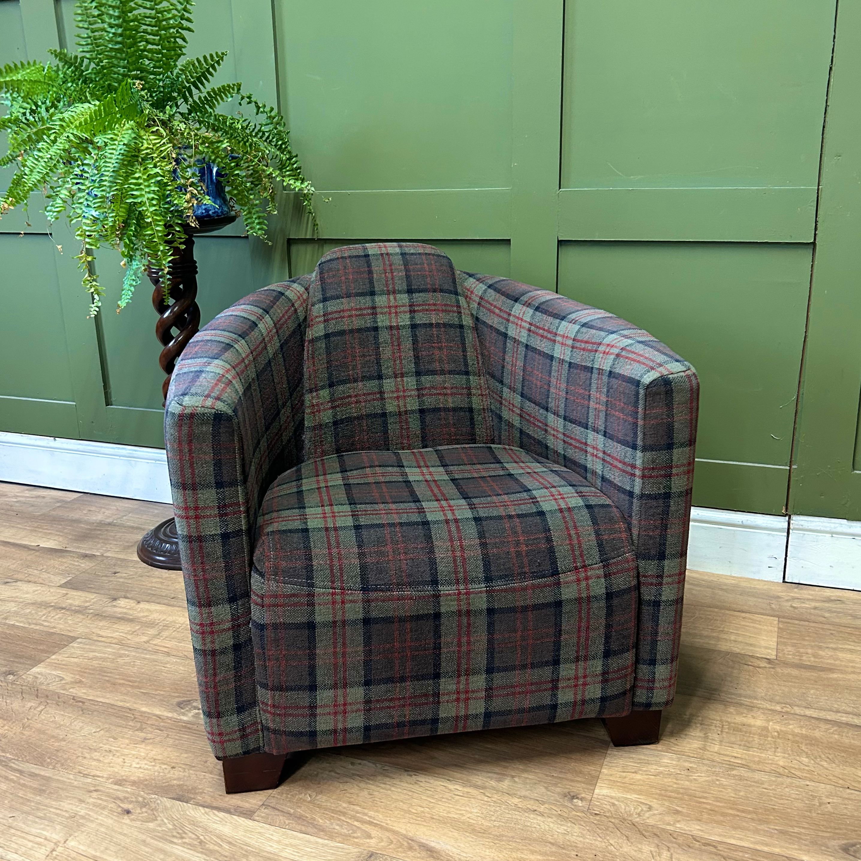 Green & Blue Tartan Check Chenille Tub Chair