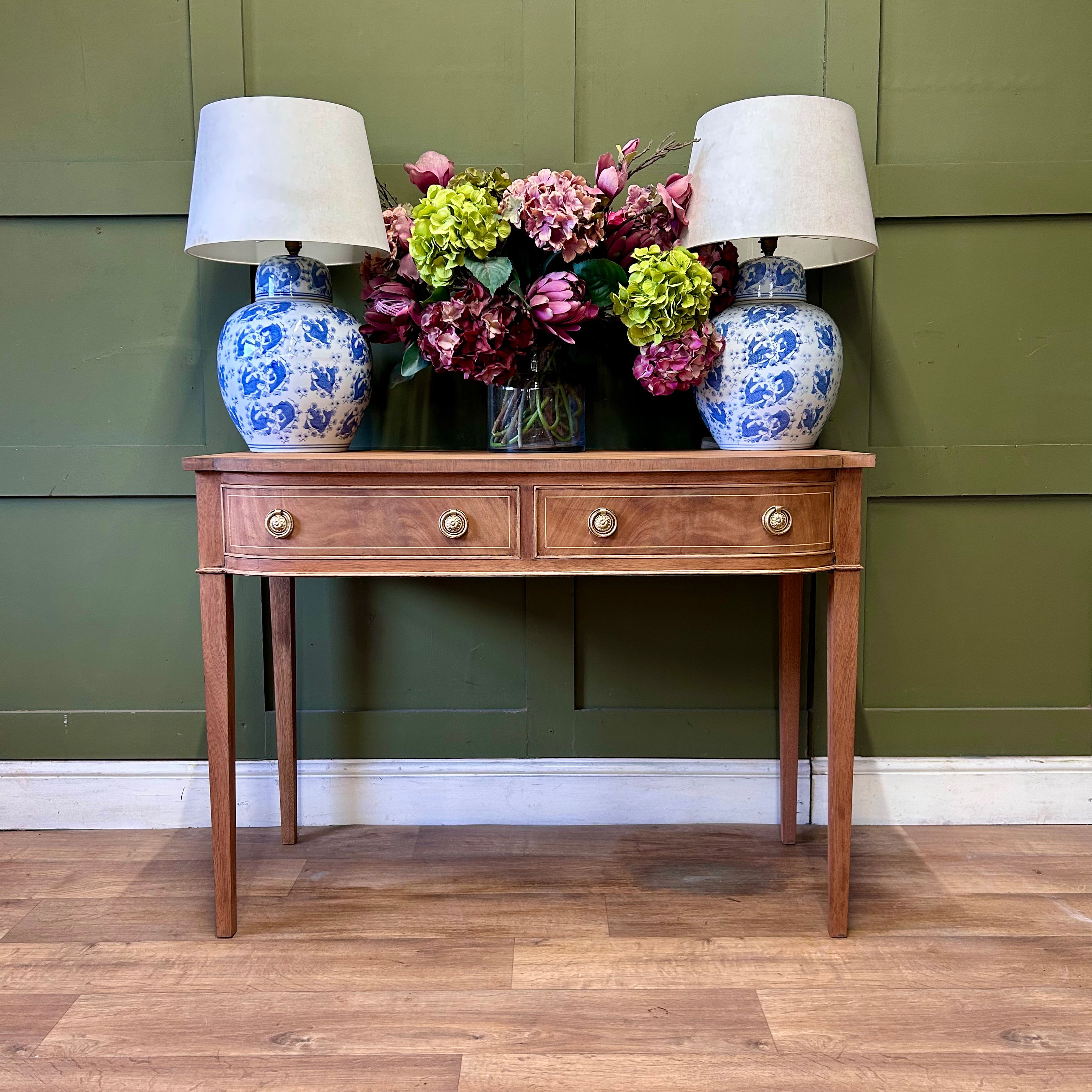Antique Inlaid 2 Drawer Console Table