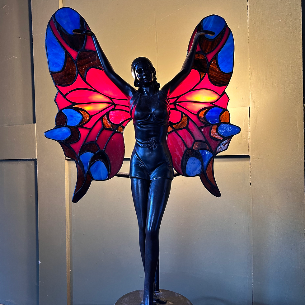 Thumbnail: Art Deco Tiffany Style Bronzed Lady Butterfly Wings 