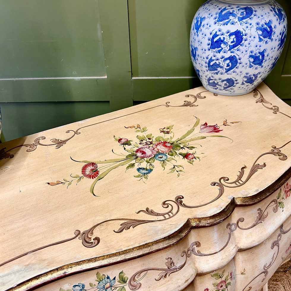Thumbnail: Antique French Distressed Painted Bombe Commode Chest