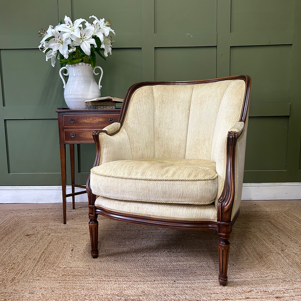 Thumbnail: Mahogany Framed Chenille Velvet Armchair 