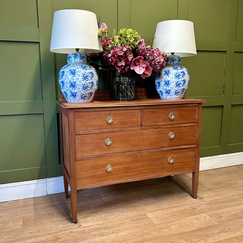 Thumbnail: Antique Edwardian Inlaid Chest of Drawers Console Brass Castors