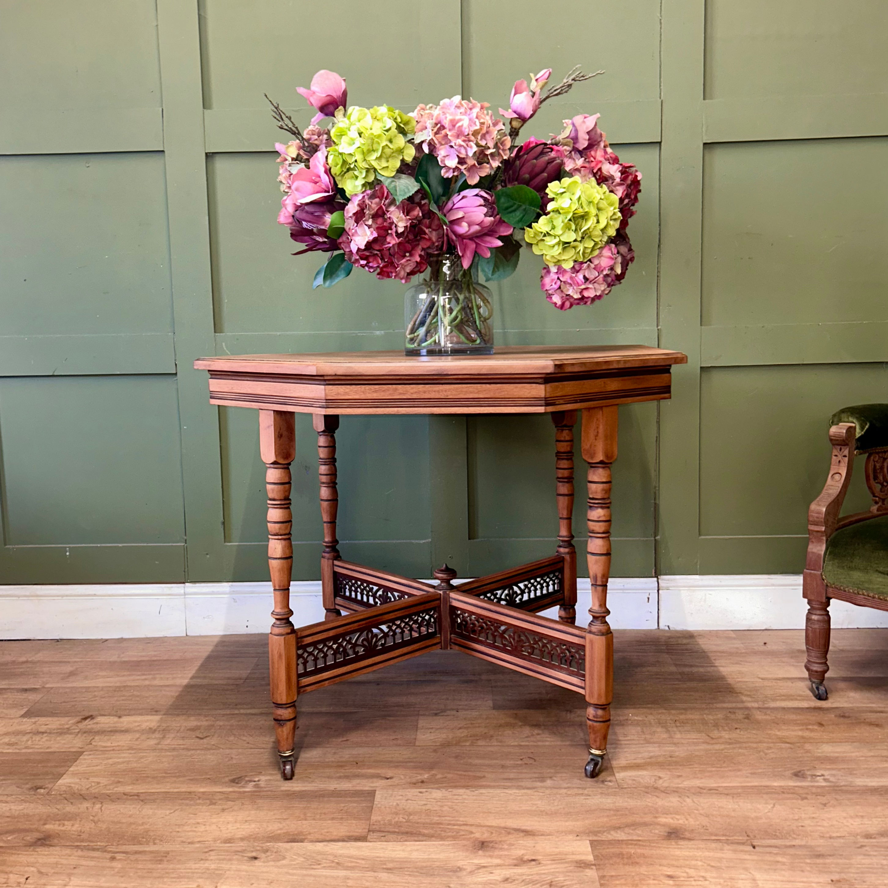 Antique Edwardian Octagon Centre Table on Castors