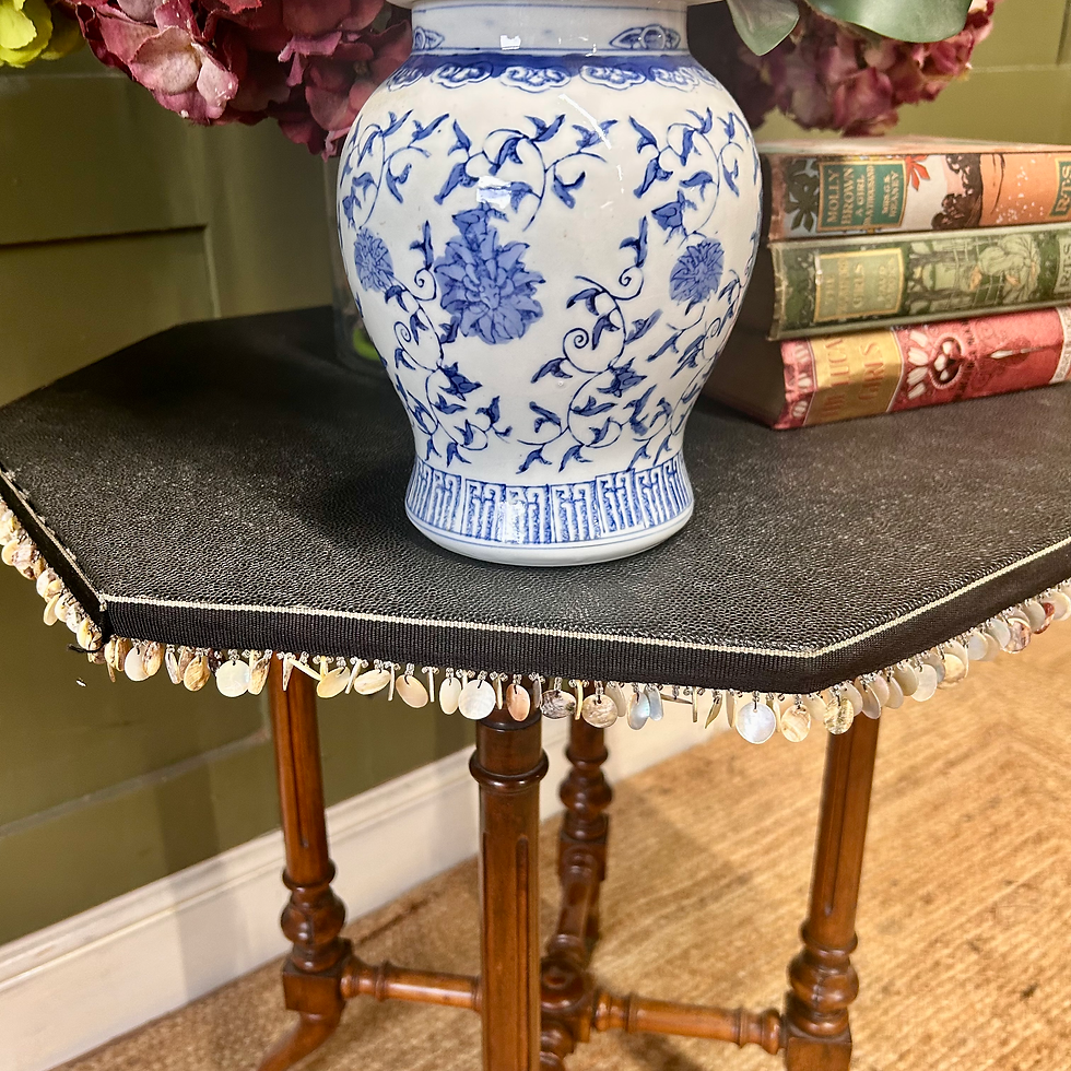 Thumbnail: Antique Octagon Gypsy Table Porcelain Castors 