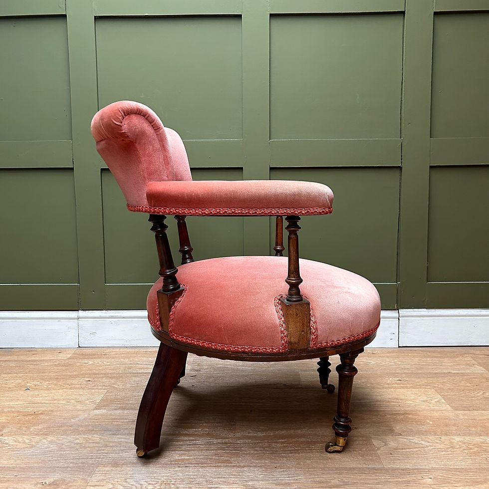 Thumbnail: Antique Victorian Button Backed Occasional Velvet Chair on Castors 