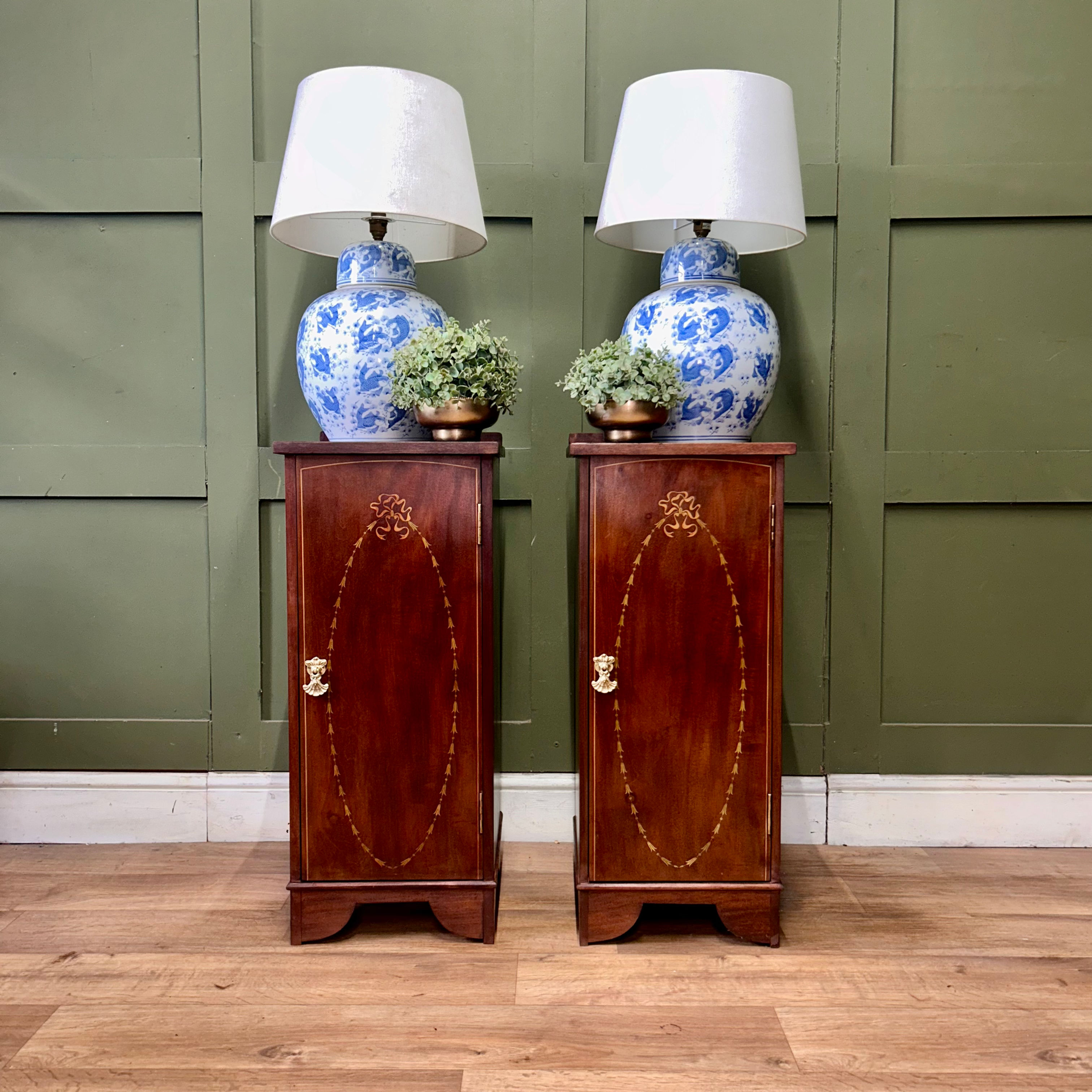 Antique Edwardian Inlaid Pair of Bedsides 