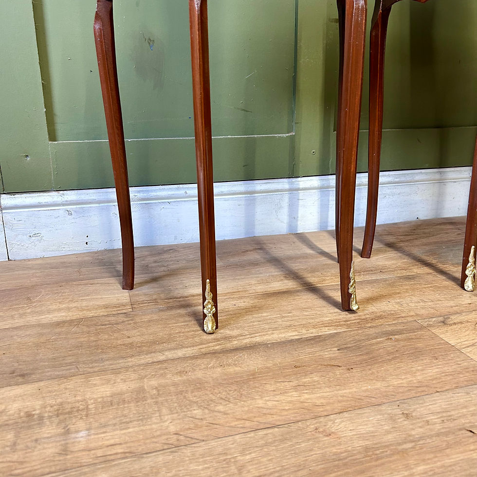 Thumbnail: Matching Pair Inlaid Demi Lune Side Tables 